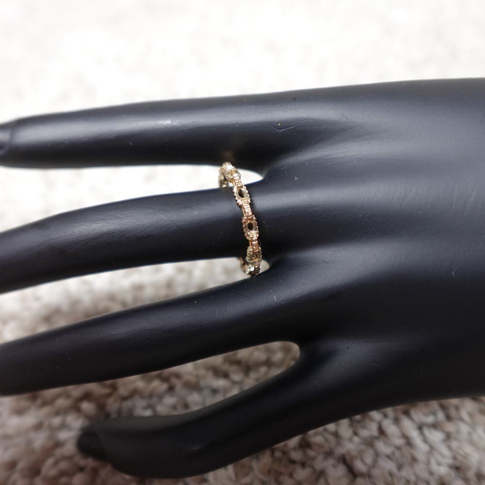 Gold Tone Textured Open Chain Link Eternity Band Stackable Ring Size 7.75
